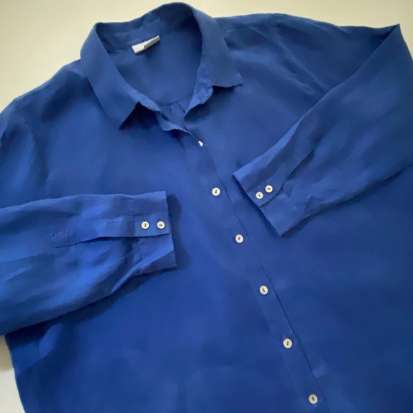 J. Jill Love Linen Royal Blue Button Down Shirt Size Large Petite - Picture 3 of 15